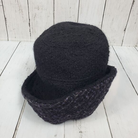 VTG Studio Donegal Tweed Wool Cloche Hat Grey Black Purple Lined Ireland Medium